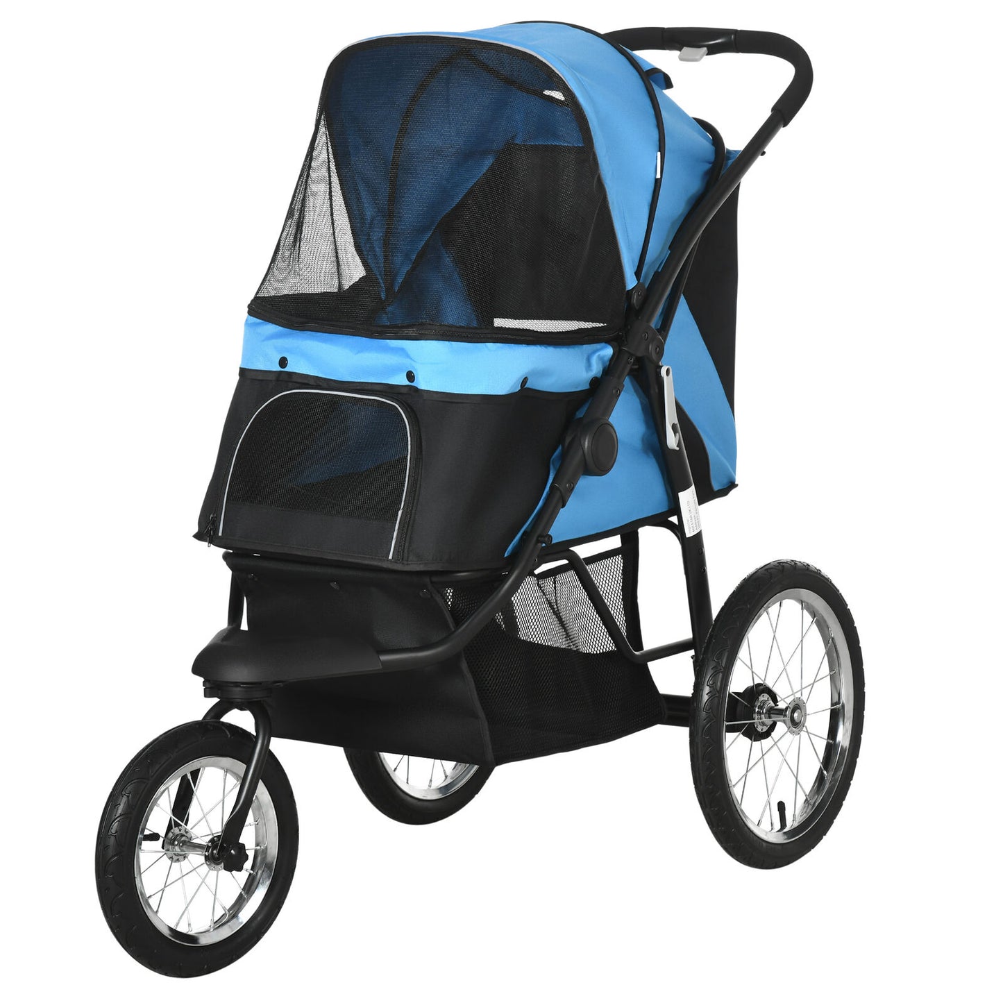 Pawhut 3 Wheel Pet Stroller, for Medium Small Dogs, Foldable Cat Pram - Blue