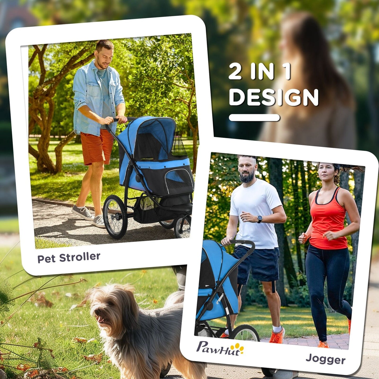 Pawhut 3 Wheel Pet Stroller, for Medium Small Dogs, Foldable Cat Pram - Blue