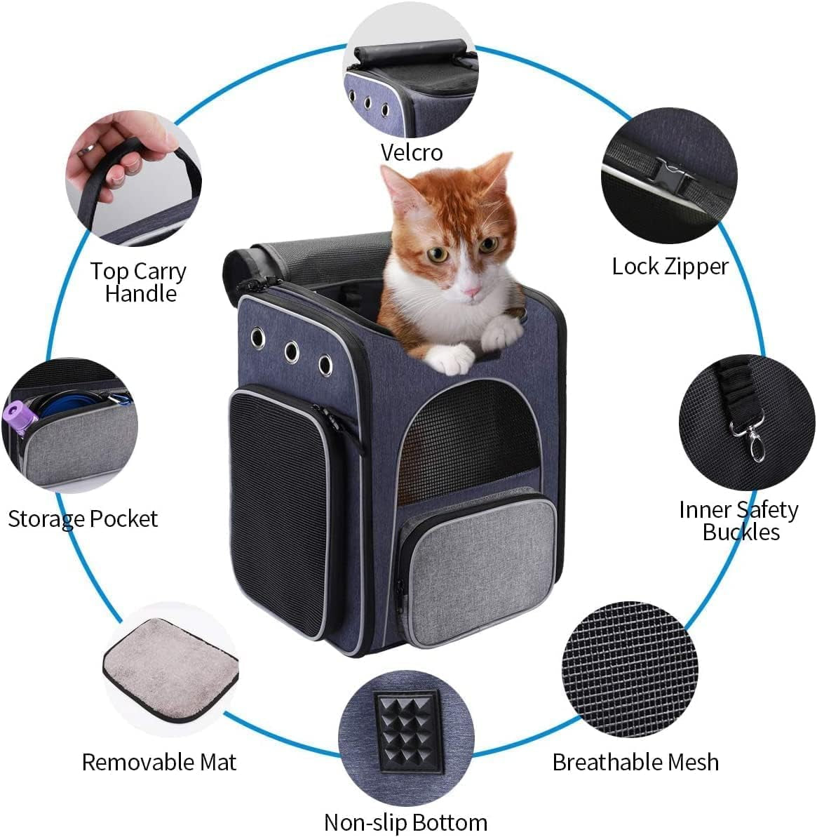 Cat Carrier Backpack, Foldable Pet Backpack Carrier for Cats and Small Dogs, Breathable Dog Carrier Backpack with Inner Safety Leash + Folding Dog Bowl Ideal for Hiking Traveling Outdoor Use