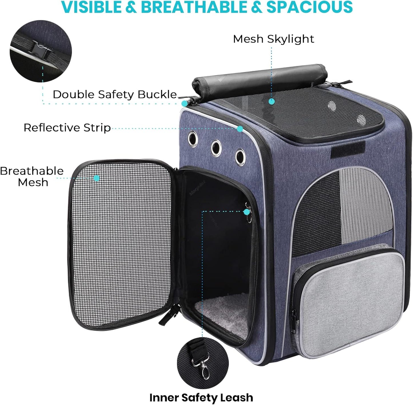 Cat Carrier Backpack, Foldable Pet Backpack Carrier for Cats and Small Dogs, Breathable Dog Carrier Backpack with Inner Safety Leash + Folding Dog Bowl Ideal for Hiking Traveling Outdoor Use