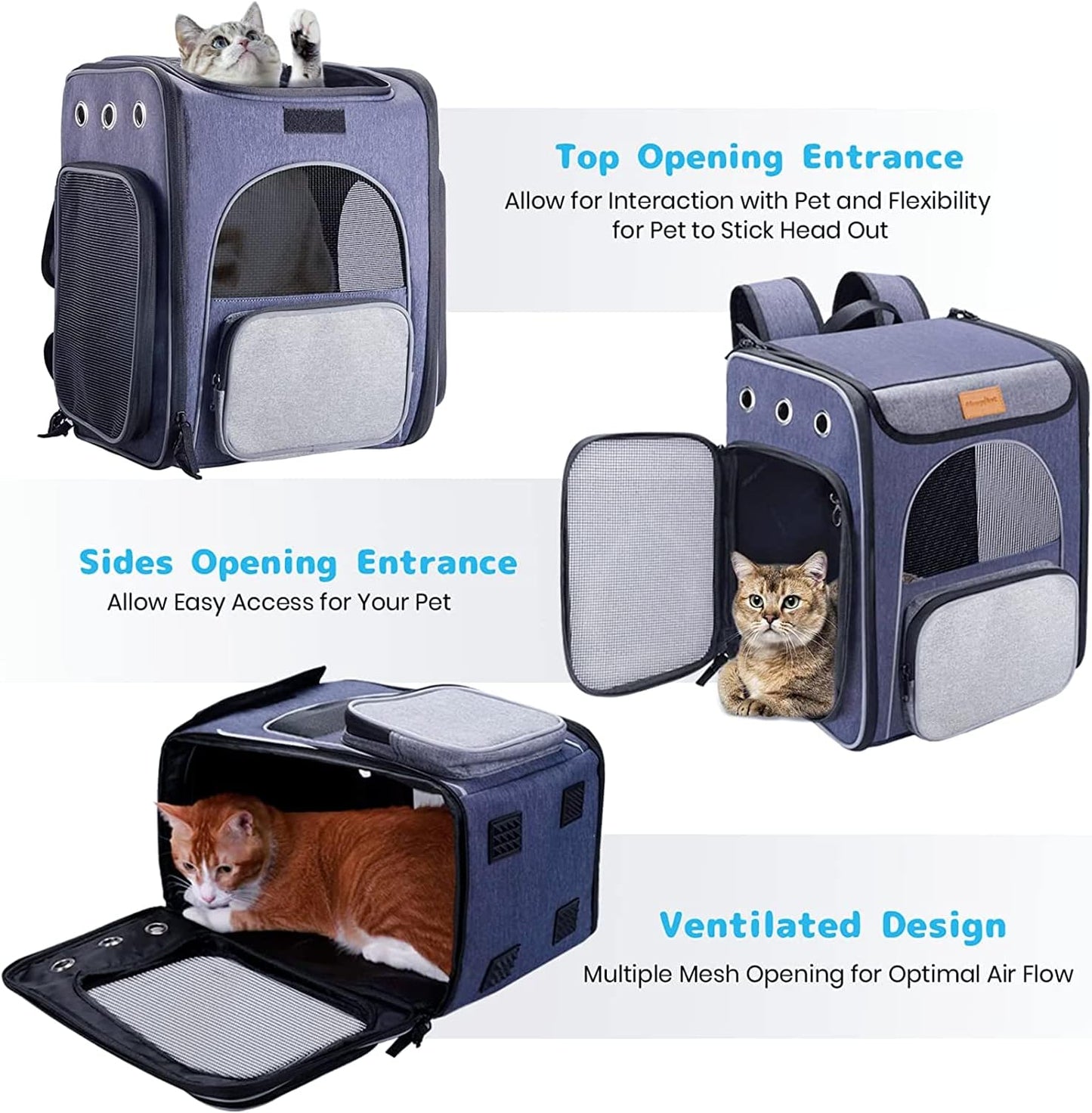 Cat Carrier Backpack, Foldable Pet Backpack Carrier for Cats and Small Dogs, Breathable Dog Carrier Backpack with Inner Safety Leash + Folding Dog Bowl Ideal for Hiking Traveling Outdoor Use