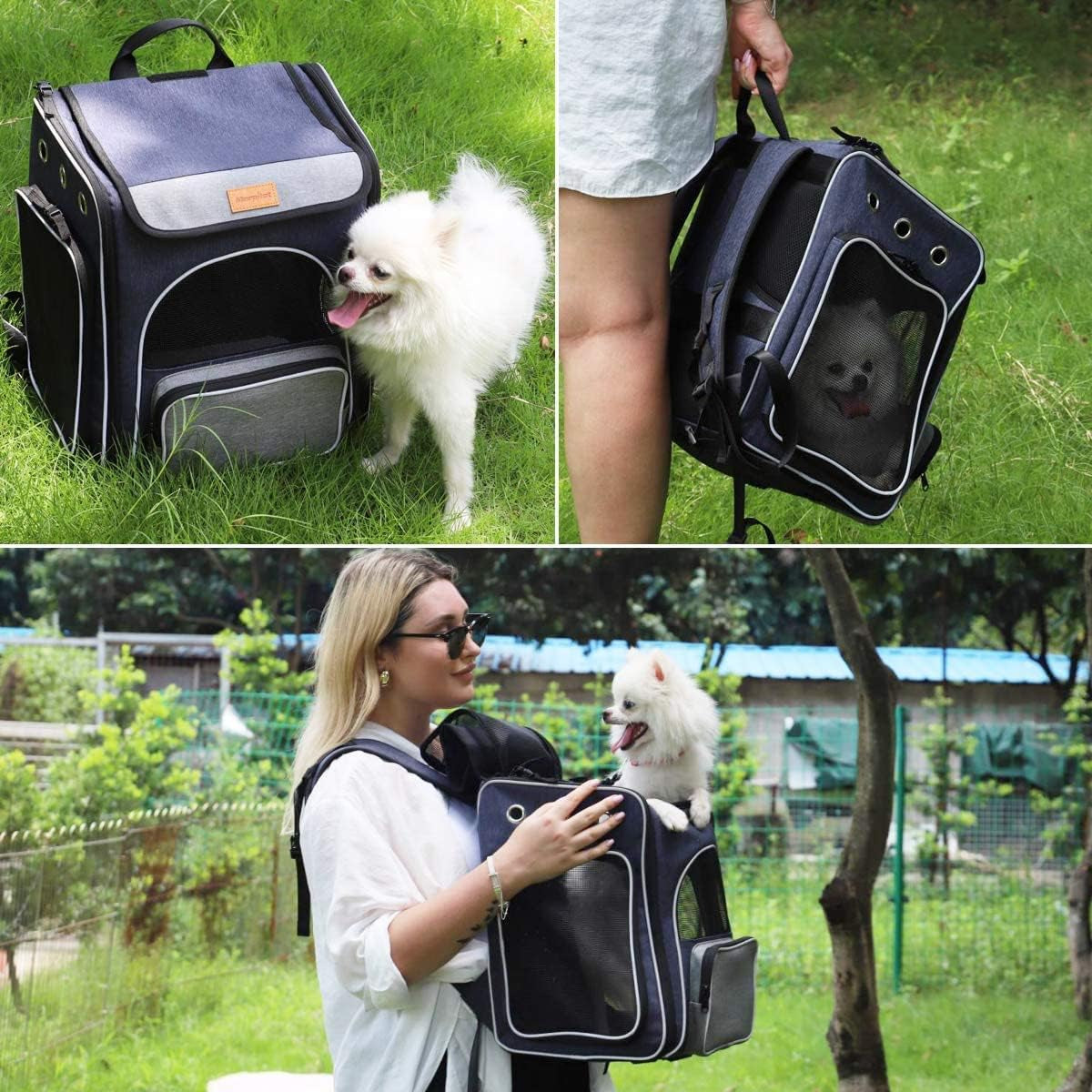 Cat Carrier Backpack, Foldable Pet Backpack Carrier for Cats and Small Dogs, Breathable Dog Carrier Backpack with Inner Safety Leash + Folding Dog Bowl Ideal for Hiking Traveling Outdoor Use
