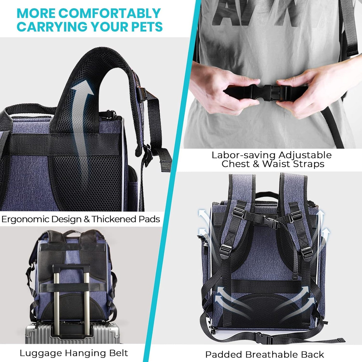 Cat Carrier Backpack, Foldable Pet Backpack Carrier for Cats and Small Dogs, Breathable Dog Carrier Backpack with Inner Safety Leash + Folding Dog Bowl Ideal for Hiking Traveling Outdoor Use