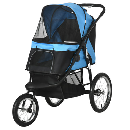 Pawhut 3 Wheel Pet Stroller, for Medium Small Dogs, Foldable Cat Pram - Blue