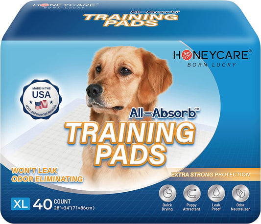All-Absorb, X-Large 28" X 34", 40 Count, Dog and Puppy Training Pads, Ultra Absorbent and Odor Eliminating, Leak-Proof 5-Layer Potty Training Pads with Quick-Dry Surface, Blue