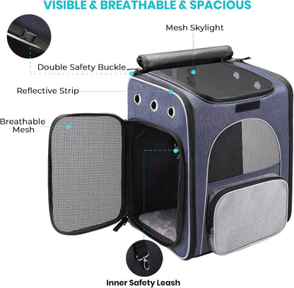 Cat Carrier Backpack, Foldable Pet Backpack Carrier for Cats and Small Dogs, Breathable Dog Carrier Backpack with Inner Safety Leash + Folding Dog Bowl Ideal for Hiking Traveling Outdoor Use