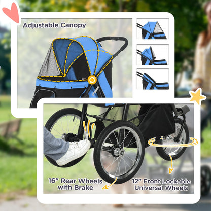 Pawhut 3 Wheel Pet Stroller, for Medium Small Dogs, Foldable Cat Pram - Blue