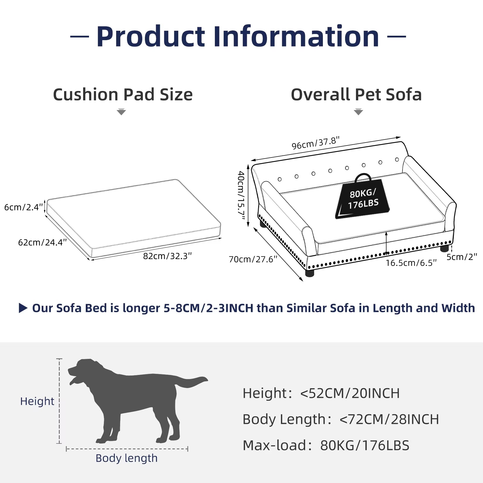 Luxury Velvet Tufted Dog Sofa Bed Large Elevated Pet Bed Upholstered Cushion Wooden Frame Raised Puppy Sofa Couch