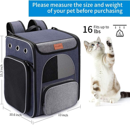 Cat Carrier Backpack, Foldable Pet Backpack Carrier for Cats and Small Dogs, Breathable Dog Carrier Backpack with Inner Safety Leash + Folding Dog Bowl Ideal for Hiking Traveling Outdoor Use