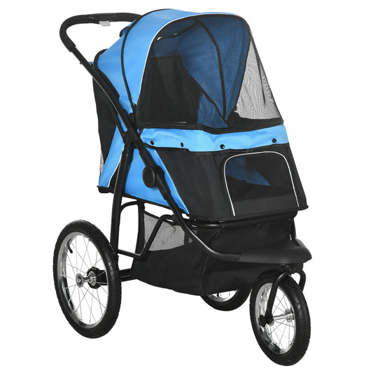 Pawhut 3 Wheel Pet Stroller, for Medium Small Dogs, Foldable Cat Pram - Blue