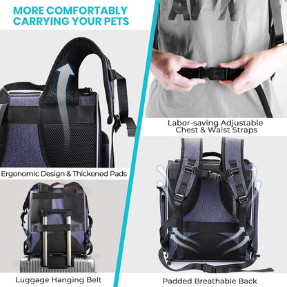 Cat Carrier Backpack, Foldable Pet Backpack Carrier for Cats and Small Dogs, Breathable Dog Carrier Backpack with Inner Safety Leash + Folding Dog Bowl Ideal for Hiking Traveling Outdoor Use